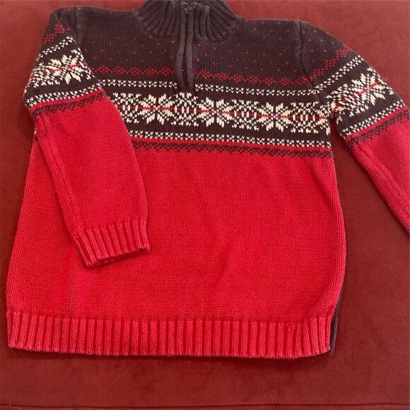 Boys size 7 Red Fair Isle Half-Zip Sweater Winter Casual Pullover - Picture 1 of 2